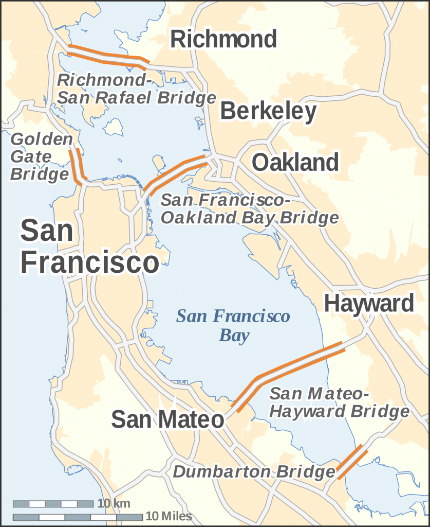 As 5 pontes mais usadas pelos turistas na Bay Area. Faltou a Carquinez, que vai pra Napa.